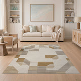 Beige and Neutral Modern Beige Geometric Area Rug