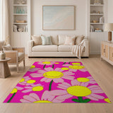Happy Smiling Daisy Pink Area Rug