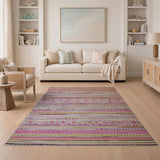 Vibrant Pink Multi-Color Geometric Stripe Rug