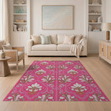 Vibrant Pink Lotus Floral Area Rug