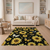 Sunflower Butterfly Black Area Rug