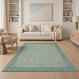 Intricate Teal Green Geometric Trellis Area Rug