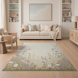 Purple Wildflower Meadow Beige Area Rug