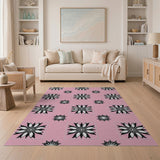 Pink Black White Floral Pattern Area Rug