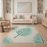 Teal Leaves Beige Area Rug