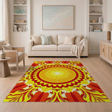 Radiant Sun Mandala Area Rug in Fiery Yellow Red