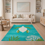 Blue and Teal Coastal Beach Teal Sea Turtle Coastal Area Rug
