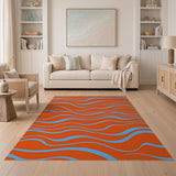 Vibrant Orange Blue Wave Area Rug