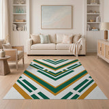 Green and Gold Chevron Geometric Area Rug