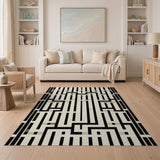 Black and White Geometric Modern Black White Maze Labyrinth Geometric Area Rug