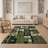 Green Bamboo Geometric Woven Area Rug