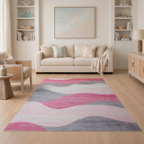 Pink Wavy Pink Grey Abstract Area Rug