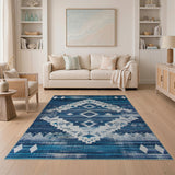 Teal Blue Southwestern Diamond Area Rug
