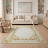 ODIKA Washable Vintage Ornate Border Area Rug, Low Pile Non-Slip Pet & Kid Friendly Cream