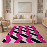 Multi-color and Patterns Bold Pink Black Zigzag Geometric Area Rug
