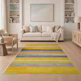 Vibrant Yellow Grey Striped Geometric Area Rug