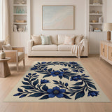 Blue and Teal Elegant Blue Floral Vine Area Rug