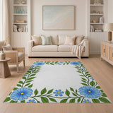 Vintage Blue Chamomile Leaf Border Rug