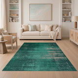 Teal Distressed Vintage Stripe Area Rug