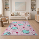 Kawaii Cyan Cat Hearts Pink Area Rug