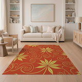 Red Gold Leaf Swirl Area Rug