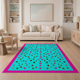 Playful Pink Hearts Checkers on Teal Rug