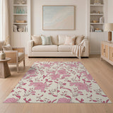 ODIKA Pink Vintage Floral Washable Area Rug, Low Pile Non-Slip & Pet Friendly Carpet