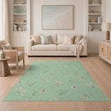 Mint Green Daisy Vine Floral Area Rug