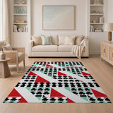 Bold Geometric Red Black Teal Area Rug