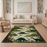 ODIKA Washable Dinosaur Forest Kids Rug, Low Pile Non-Slip Nursery Play Mat