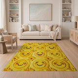 Cheerful Yellow Smiley Faces Daisy Area Rug
