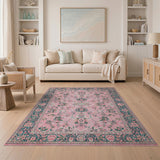 Pink Pink Teal Floral Persian Area Rug