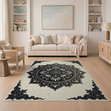 Black and White Ornate Black Mandala Persian Rug