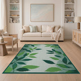 Floral Vintage Lush Green Leaves Area Rug