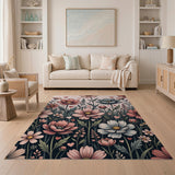 Blush Pink Cosmos Flowers Hearts Floral Rug