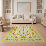 Vibrant Yellow Floral Persian Area Rug