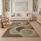Abstract Tan Swirl Woven Area Rug