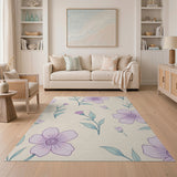 Purple Floral Vintage Area Rug on Beige