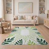 Radiant Green Leaf Burst Area Rug