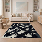 Dynamic Black Swirl Abstract Area Rug