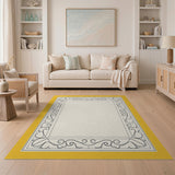 Yellow Ornate Floral Scroll Border Area Rug