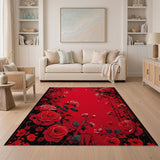 Vintage Crimson Rose Vines Area Rug