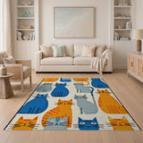 Multi-color and Patterns Whimsical Cartoon Cats Area Rug
