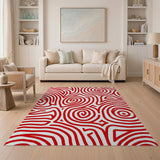 ODIKA Red Abstract Swirl Machine Washable Area Rug - Low Pile & Non-Slip
