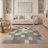 Neutral Grey Geometric Block Area Rug