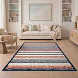 Red Blue Tribal Striped Area Rug