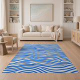Blue and Teal Blue Wavy Ocean Waves Area Rug
