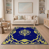 Royal Navy Blue Gold Ornate Area Rug