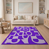 Purple 'ENJOY' Geometric Modern Area Rug