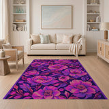 Vibrant Purple Peony Floral Area Rug
